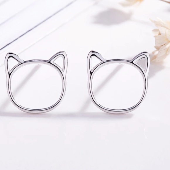 Jewelry - Sterling Silver 925 Cat Stud Earrings